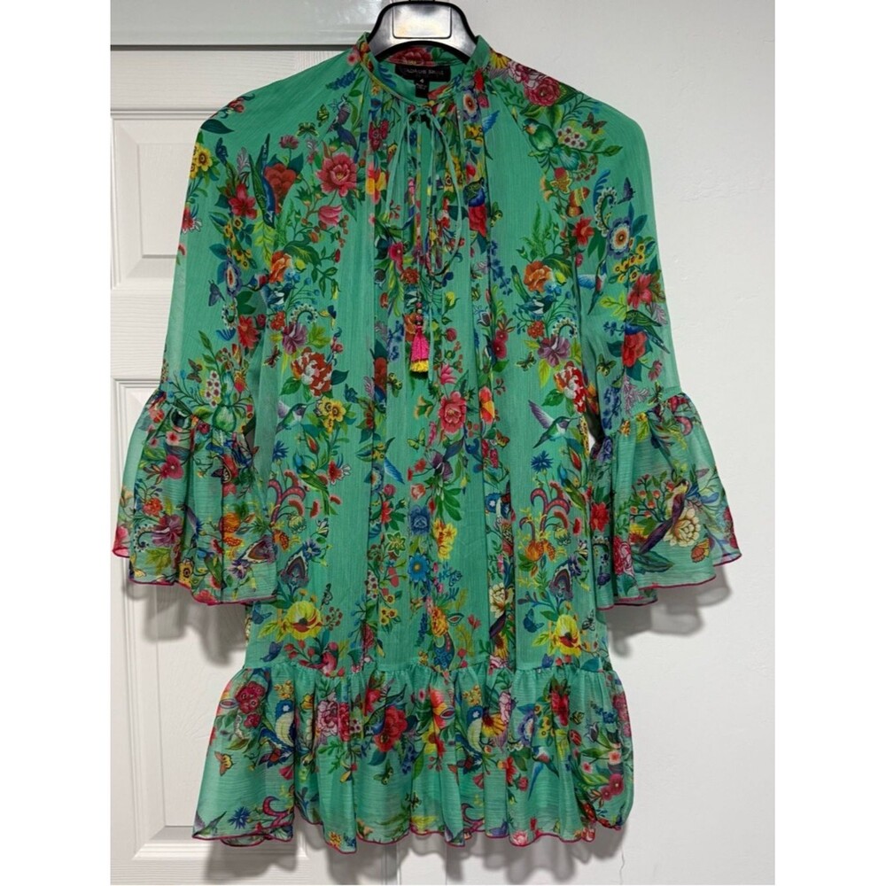 Tadashi Shoji 70’s Style Mini Dress with Keyhole & Tie Bow size 4